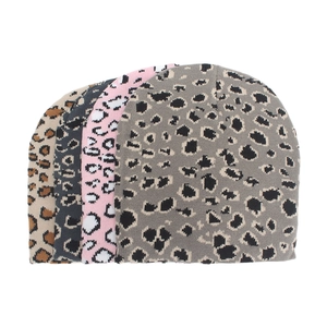 Leopard print knit beanies in four colors for winter warmth and outdoor ski protection