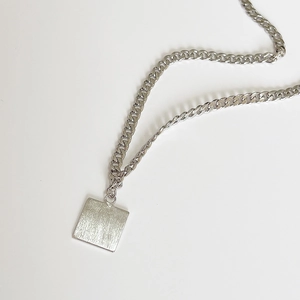 925 sterling silver square pendant necklace with minimalist brushed metal chain design