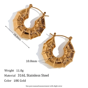 18K gold plated stainless steel hollow tire-shaped hoop earrings for women