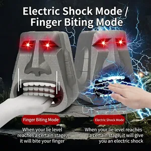Moai lie detector toy with LED eyes featuring biting and electric shock modes