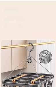 Detail of durable aluminum sock drying rack with thickened steel wire and windproof hook