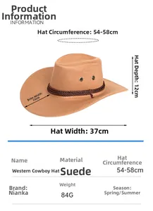 Tableau des tailles détaillé du chapeau de cowboy en daim marron avec spécifications