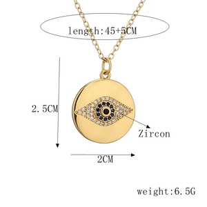Detailed size parameters for the gold evil eye pendant necklace with blue zircon stones