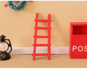 Miniature red wooden ladder for dollhouse Christmas DIY scenes with mailbox detail