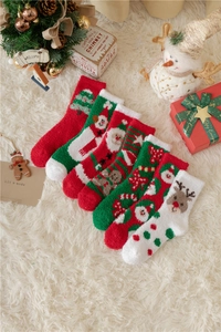 Lot de 6 paires de chaussettes de Noël en polaire corail avec motifs Père Noël et renne