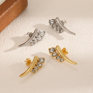 Inlay zirconia stainless steel wing earrings set in gold and silver plating