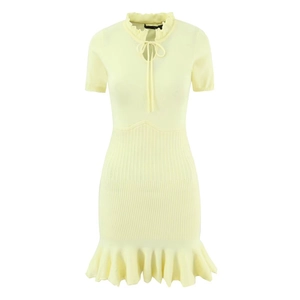 Mini Abito In Maglia A Maniche Corte Vestibilità Aderente Collo Alto Con Lacci Orlo A Volant Sirena Stile Francese Donna