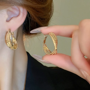 Three-layer gold textured hoop earrings for women with multi-layered dot finish