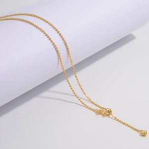 Sparkling S925 sterling silver bead necklace in gold finish with heart charm