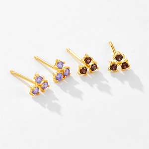 Elegant S925 sterling silver stud earrings with purple and brown crystal clusters