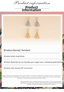 Close-up of gold and silver Christmas tree pendants with cubic zirconia for DIY jewelry