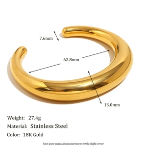 Minimalist 18K gold plated stainless steel open bangle bracelet with dimension markings