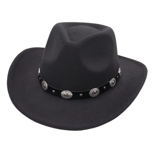 Classic black wool felt cowboy hat with leather band and silver metal studs decoration