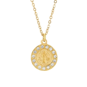 Religiöse Medaillon-Halskette in Gold mit Kristallkreis und Porträt-Anhänger