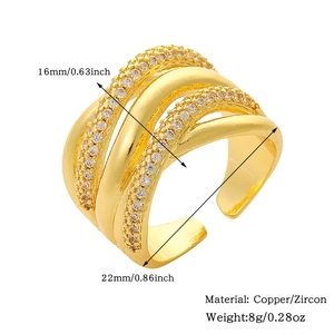 Detail view of gold zircon cross ring showing 16mm width and 22mm opening dimensions