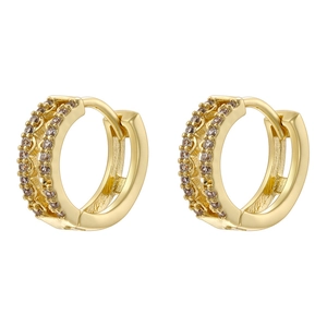 Exquisite hollow double-layered gold hoop earrings with champagne zircon stones