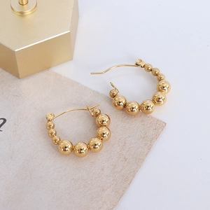French style 18k gold plated stainless steel beaded hoop earrings for women