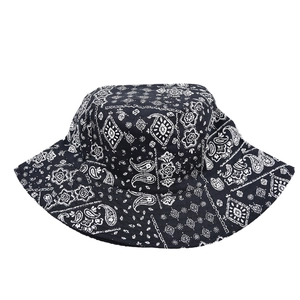 Fashionable paisley print fisherman bucket hat with flat top for outdoor sun protection