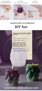 DIY silicone mold for tulip candles with detailed crafting tools and finished samples