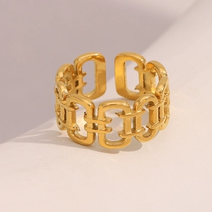18K gold plated stainless steel layered ring featuring hollow star and heart zircon details
