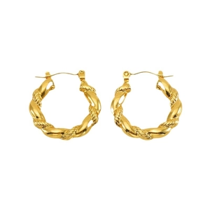 Classic 18K gold-plated twisted rope hoop earrings in durable stainless steel design