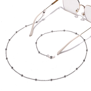Minimalist silver metal glasses chain with small beads and silicone anti-slip ends