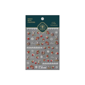 3D embossed strawberry and bunny nail art stickers TS-3519 with white lace patterns