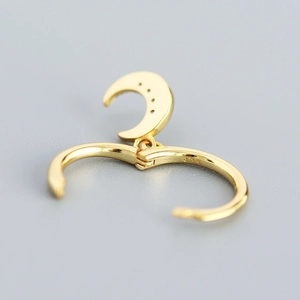 Elegant S925 sterling silver gold crescent moon hoop earrings with polished finish