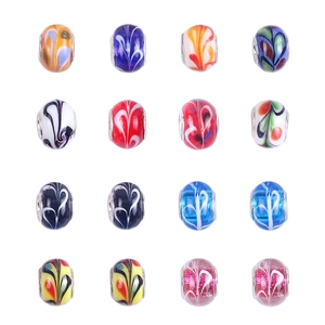 Detail of 16 colorful ocean-themed resin glass beads with silver cores for DIY jewelry sets