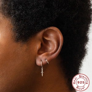 925 sterling silver hoop earrings featuring a stylish dagger charm with sparkling zircon