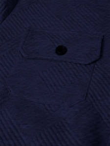 Close-up of quilted fabric texture with pocket detail and a black button on the jacket