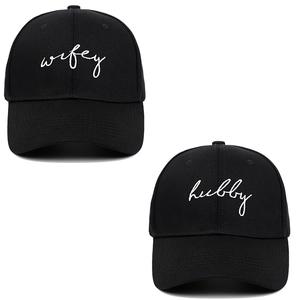 Cotton Baseball Cap Hubby Wifey Letter Embroidery Adjustable Curved Brim Soft Top Casual Sports Hat Men Women