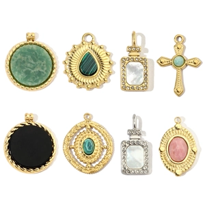 Vintage Jewelry Pendants Stainless Steel Natural Stone Shell Rhinestone Cross Perfume Bottle Shapes DIY Necklace Charms