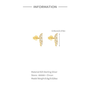Detailed size and material specs for gold S925 sterling silver S-shaped stud earrings
