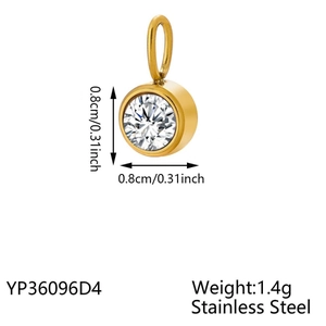 Minimalist gold stainless steel round birthstone pendant with clear cubic zirconia stone
