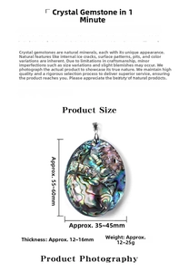 Detail view of large oval abalone shell pendant with 55-60mm size and rainbow texture