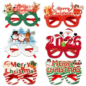 6-pack of 2026 Christmas glasses frames with Santa, snowman, and reindeer festive designs