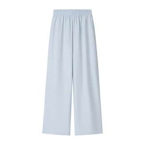 Light blue wide-leg trousers with elastic waistband in linen cotton fabric