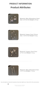 Detail specifications of tassel pearl earrings with zircon and geometric bow designs