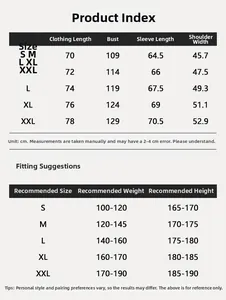 Size chart for light grey fleece hoodie with measurements from S to XXL for casual style