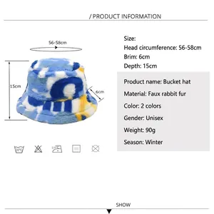 Chapeau bob en fausse fourrure tie-dye avec guide des tailles pour l'hiver