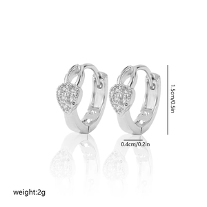 Silver heart earrings with cubic zirconia, dimensions 1.5cm height and 0.4cm width