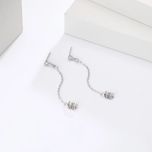 Détail de boucles d'oreilles chaîne en argent S925 avec zircons cubiques ronds brillants
