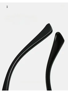 Detail view of glossy black curved temples for comfortable square sunglasses wear