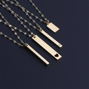 Minimalistische Vertikale Stab Anhänger Halskette Edelstahl Rechteckiger Streifen Modeschmuck Für Damen