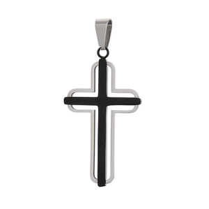 Minimalist silver and black stainless steel hollow cross pendant for men fashion jewelry