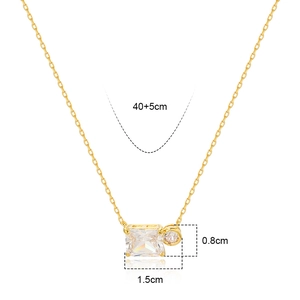 Gold geometric necklace with rectangular and round zirconia pendants, 40+5cm chain