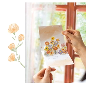 Detail view of 3D pop-up floral greeting card featuring colorful paper flowers and greetings