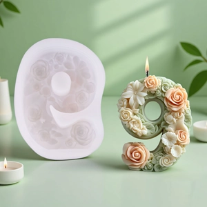 3D floral number 9 silicone mold for DIY aromatherapy candle and plaster crafts