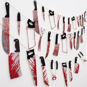 Halloween Horror Bloody Weapon Garland Haunted House Decoration PVC Broken Hand Foot Prop Blood Handprint Tablecloth Warning Tape Scary